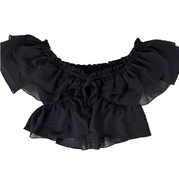 Zara Ruffled Off Shoulder Black Crop Top Size Medium Festival Casual Summer - Picture 8 of 15